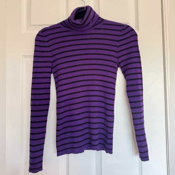 Lauren Ralph Lauren Sweaters - Lauren‎ Ralph Lauren Striped Rib-Knit Turtleneck Sweater Purple Petite Small